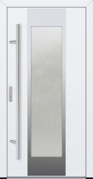 Drzwi zewnętrzne wejściowe do domu stalowo aluminiowe 82 mm DS82 przeszklone z okuciami inox białe Program Czyste Powietrze M08