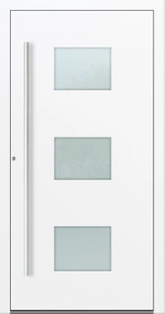 Drzwi zewnętrzne do domu aluminiowe 90 mm RC2 na wymiar klamka i antaba inox Premium Alu P90 energooszczędne z szybą białe M210