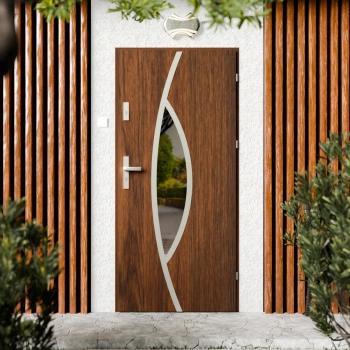 Maestro Inox CK drzwi zewnętrzne 72 mm z klamką energooszczędne Ud-1.3 przeszklone lustro weneckie szyba mleczna Program Czyste Powietrze