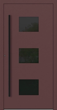 Drzwi zewnętrzne do domu aluminiowe 75 mm na wymiar okucia czarne Superial SL75 Blackline energooszczędne z szybą czerwono brązowe M310