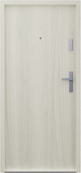 Drzwi wewnątrzklatkowe antywłamaniowe w klasie RC4 55 mm stalowe z klamką i zawiasami srebrnymi inox dąb sheffield G00