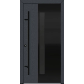 Drzwi zewnętrzne wejściowe do domu stalowo aluminiowe 82 mm DS82 U <= 0,89 antaba czarna szyba ciemna lustro weneckie Program Czyste Powietrze M66