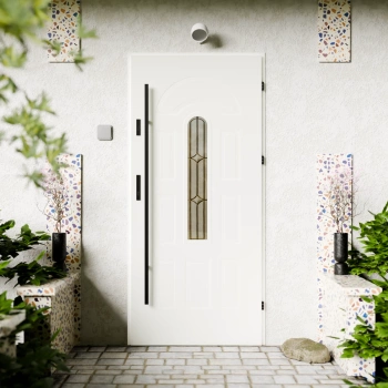 Drzwi zewnętrzne stalowe do domu Retro Black 72mm z antabą/pochwytem energooszczędne Ud=1.3 z szybą Program Czyste Powietrze