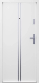 Drzwi wewnątrzklatkowe antywłamaniowe w klasie RC4 55 mm stalowe z klamką i zawiasami srebrnymi inox białe A7