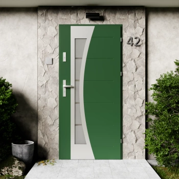 Drzwi zewnętrzne stalowe do domu Optima Inox 72mm z klamką energooszczędne Ud=1.3 przeszklone lustro weneckie szyba mleczna Program Czyste Powietrze