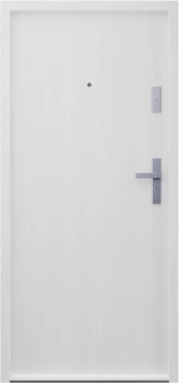 Ekonomiczne drzwi wewnątrzklatkowe wejściowe do mieszkania z klatki schodowej 55 mm stalowe biały drewnopodobny G00