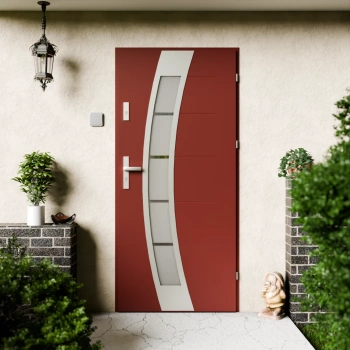 Efekta Inox CK drzwi zewnętrzne 72 mm z klamką energooszczędne Ud-1.3 przeszklone lustro weneckie szyba mleczna Program Czyste Powietrze