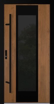 Drzwi zewnętrzne wejściowe 82 mm stalowe z czarną ramą aluminiową DS82 przeszklone z czarnymi okuciami winchester Program Czyste Powietrze M28