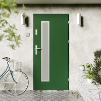 Tinea Inox CK drzwi zewnętrzne 72 mm z klamką energooszczędne Ud-1.3 przeszklone lustro weneckie szyba mleczna Program Czyste Powietrze