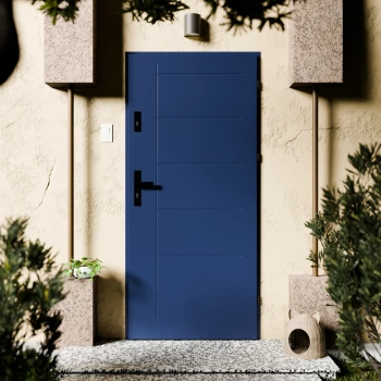 Drzwi zewnętrzne stalowe do domu Basic Black 72mm z czarną klamką energooszczędne Ud=1.3 bez szyby pełne Program Czyste Powietrze