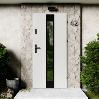 Modern Black CK drzwi zewnętrzne 72 mm z klamką czarną energooszczędne Ud-1.3 przeszklone lustro weneckie szyba mleczna Program Czyste Powietrze