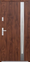 Drzwi zewnętrzne do domu stalowo aluminiowe 68 mm z szybą i klamką inox ATU68 orzech Program Czyste Powietrze M504