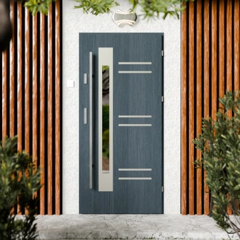 Drzwi zewnętrzne stalowe do domu Pina Inox 72mm z antabą/pochwytem energooszczędne Ud=1.3 lustro weneckie szyba mleczna Program Czyste Powietrze