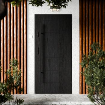 Drzwi zewnętrzne stalowe do domu Basic Black 72mm z antabą/pochwytem energooszczędne Ud=1.3 bez szyby pełne Program Czyste Powietrze