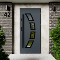 Cinea Black CK drzwi zewnętrzne 72 mm z antabą/pochwytem energooszczędne Ud-1.3 przeszklone lustro weneckie szyba mleczna Program Czyste Powietrze