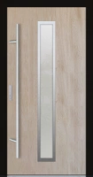 Drzwi zewnętrzne wejściowe do domu stalowo aluminiowe 82 mm DS82 z czarną ramą i okuciami inox przeszklone dąb turner Program Czyste Powietrze M01