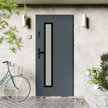 Drzwi zewnętrzne stalowe do domu Tinea Black 72mm z klamką czarną energooszczędne Ud-1=3 lustro weneckie szyba mleczna Program Czyste Powietrze