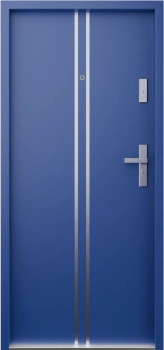 Drzwi wewnątrzklatkowe antywłamaniowe w klasie RC4 55 mm stalowe z klamką i zawiasami srebrnymi inox niebieskie A7