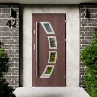 Cinea Inox CK drzwi zewnętrzne 72 mm z antabą/pochwytem energooszczędne Ud-1.3 przeszklone lustro weneckie szyba mleczna Program Czyste Powietrze