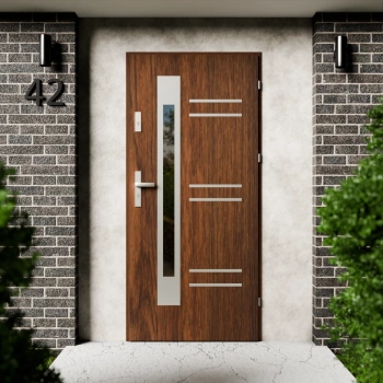 Pina Inox CK drzwi zewnętrzne 72 mm z klamką energooszczędne Ud-1.3 przeszklone lustro weneckie szyba mleczna Program Czyste Powietrze