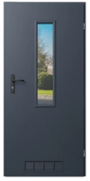 Drzwi techniczne 40 mm do pomieszczeń gospodarczych piwnicy garażu komórki WC boczne z szybą przezroczystą i kratką wentylacyjną antracyt