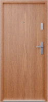 Drzwi klatkowe wejściowe do mieszkania w bloku wygłuszające 47 dB antywłamaniowe RC3 55 mm stalowe gładkie z klamką inox srebrną złoty dąb G00