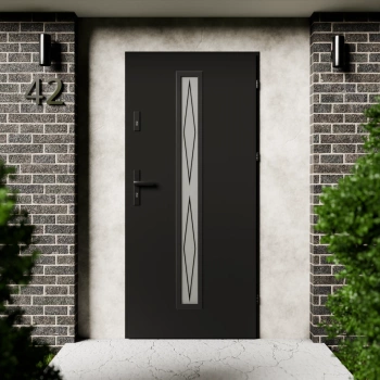 Witro Black CK drzwi zewnętrzne 72 mm z klamką czarną energooszczędne Ud-1.3 szyba mleczna z nadrukiem ceramicznym Program Czyste Powietrze