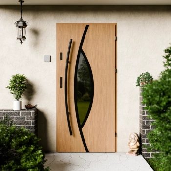 Drzwi zewnętrzne stalowe do domu Maestro Black 72mm z antabą/pochwytem energooszczędne Ud=1.3 lustro weneckie szyba mleczna Program Czyste Powietrze