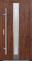 Drzwi zewnętrzne wejściowe do domu stalowo aluminiowe 82 mm DS82 przeszklone z okuciami inox orzech Program Czyste Powietrze M05