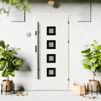 Quarto Black CK drzwi zewnętrzne 72 mm z antabą/pochwytem energooszczędne Ud-1.3 przeszklone reflex brązowy szyba mleczna Program Czyste Powietrze