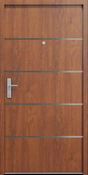 Drzwi klatkowe wejściowe do mieszkania w bloku z ościeżnicą akustyczne wyciszające 44 dB antywłamaniowe RC3 dymoszczelne 68mm stalowe złoty dąb M02