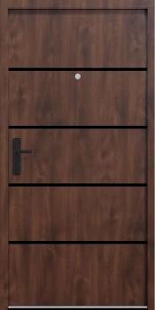 Drzwi klatkowe wejściowe do mieszkania w bloku z ościeżnicą akustyczne wyciszające 44 dB antywłamaniowe RC3 dymoszczelne 68mm stalowe orzech M02