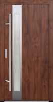 Drzwi zewnętrzne wejściowe do domu stalowo aluminiowe 82 mm DS82 przeszklone z okuciami inox orzech Program Czyste Powietrze M14