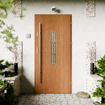 Drzwi zewnętrzne stalowe do domu Retro Inox 72mm z antabą/pochwytem energooszczędne Ud=1.3 przeszklone Program Czyste Powietrze