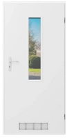 Drzwi techniczne 40 mm do pomieszczeń gospodarczych piwnicy garażu komórki WC boczne z szybą przezroczystą i kratką wentylacyjną białe