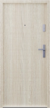 Ekonomiczne drzwi wewnątrzklatkowe wejściowe do mieszkania z klatki schodowej 55 mm stalowe dąb sonoma T34