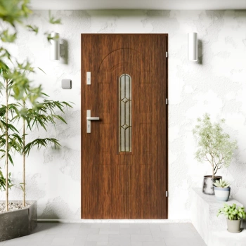 Drzwi zewnętrzne stalowe do domu Classico Retro Inox 72mm z klamką srebrną energooszczędne Ud=1.3 z szybą Program Czyste Powietrze