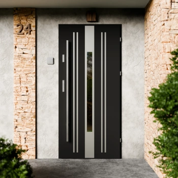 Elegant Inox CK drzwi zewnętrzne 72 mm z antabą/pochwytem energooszczędne Ud-1.3 przeszklone lustro weneckie szyba mleczna Program Czyste Powietrze