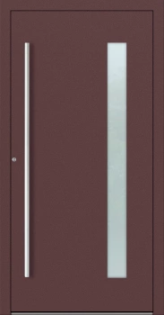 Drzwi zewnętrzne do domu aluminiowe 90 mm RC2 na wymiar klamka i antaba inox Premium Alu P90 energooszczędne z szybą czerwono brązowe M04