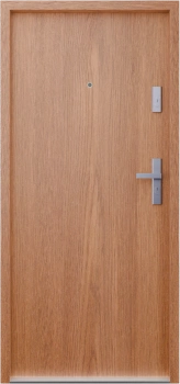 Drzwi wewnątrzklatkowe antywłamaniowe w klasie RC4 55 mm stalowe z klamką i zawiasami srebrnymi inox złoty dąb G00